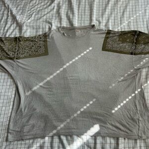 Kapital Gray and Olive Bandana Sleeve T-Shirt